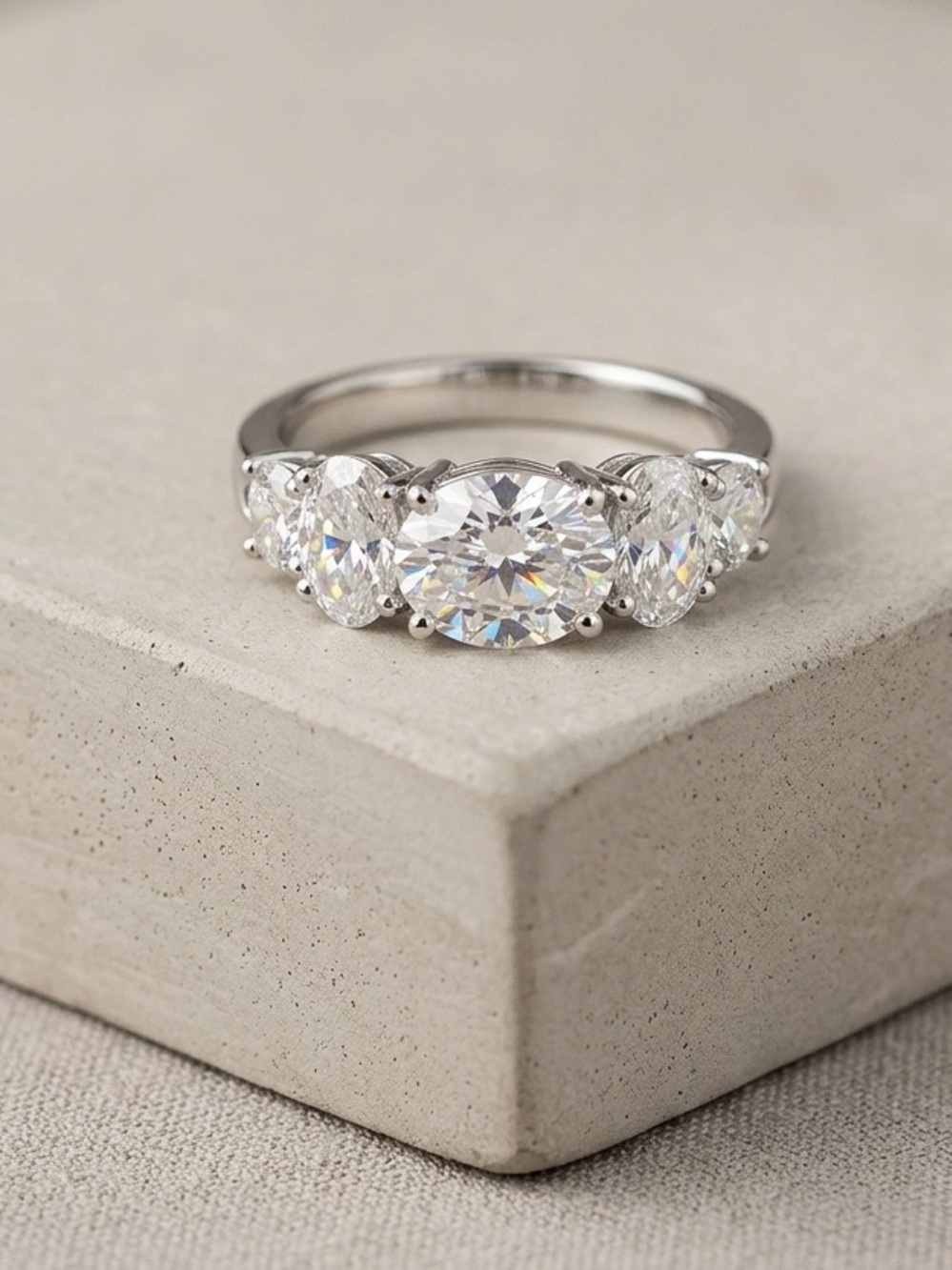 Platinum Plated Round Cut 7-Stone CZ Ring | Silver Tone Elegant Jewelry